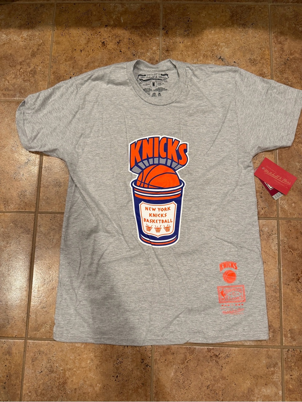 Mitchell & Ness Gray New York Knicks Orange & Blue Graphic Tee
